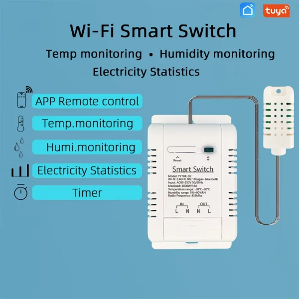 Tuya Smart Life WiFi Switch Thermostat Temperature and Humidity Monitoring with Energy Consumption Monitoring For Alexa Google - Image 3