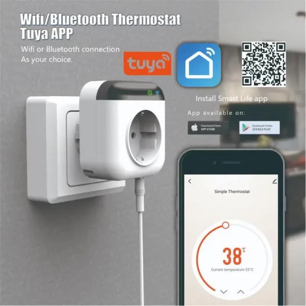 Wifi Tuya Smart Programmable Thermostat Plug Smart Socket Temperature Controller Outlet Wireless Plug-in Socket APP Control - Image 2