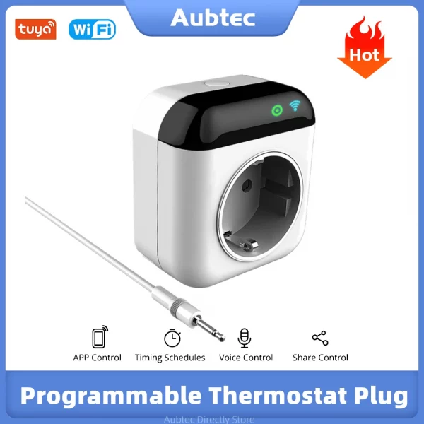 Wifi Tuya Smart Programmable Thermostat Plug Smart Socket Temperature Controller Outlet Wireless Plug-in Socket APP Control